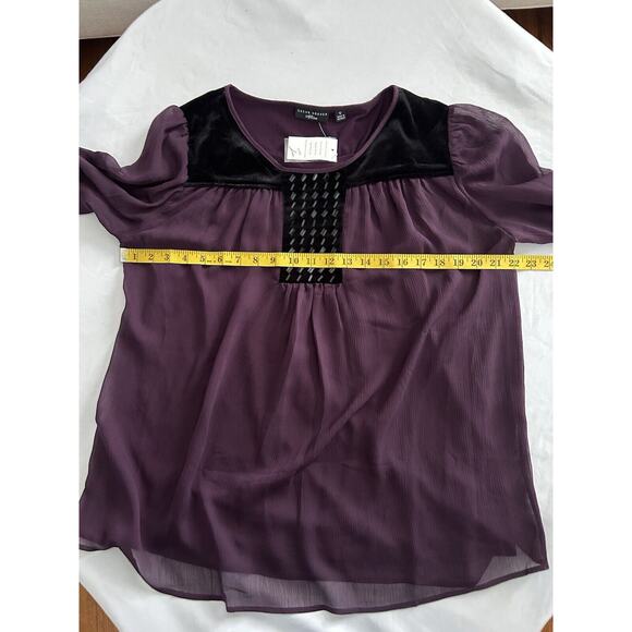 Susan Graver Artisan Beaded Velvet Detail Blouse Womens Size 12 Purple Boho NWT - Picture 7 of 9